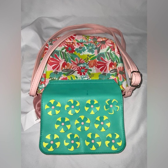 TARGET PINK GREEN YELLOW FLORAL FAUX LEATHER GIRLS SHOULDER BAG PURSE - Picture 5 of 10